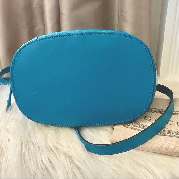 *BUY NOW* Item. Gucci Bright Turquoise Diamante Leather Bucket Bag Gold Hardware - Picture 9 of 11